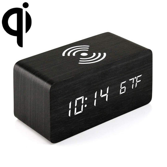 KD8801 5W Chargeur sans fil créatif en bois LED Miroir Sous-réveil à affichage numérique, style régulier (caractères blancs en bois noir)