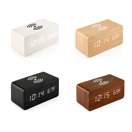 KD8801 5W Wooden Creative Wireless Charger LED Mirror Digital Display Sub-alarm Clock, Regular Style(Rosewood White Characters) - Wireless Charger by buy2fix | Online Shopping UK | buy2fix