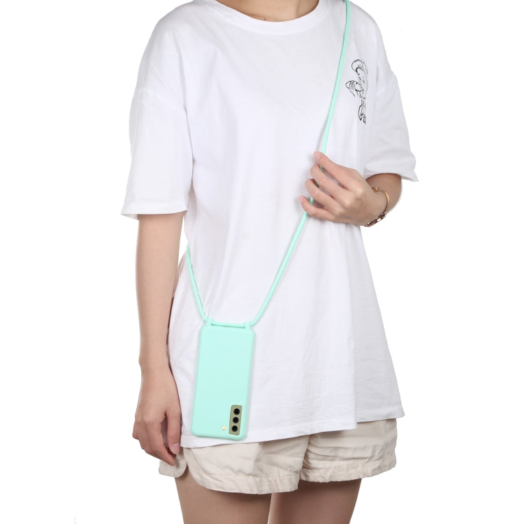 For Samsung Galaxy S21 FE Candy Colors TPU Protective Case with Lanyard(Mint Green) by buy2fix