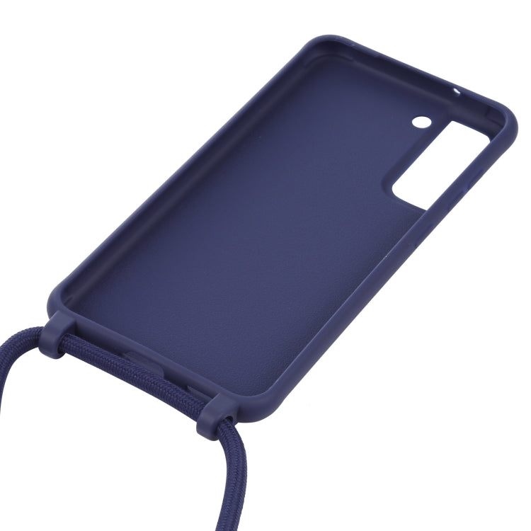For Samsung Galaxy S21 FE Candy Colors TPU Protective Case with Lanyard(Dark Blue) by buy2fix