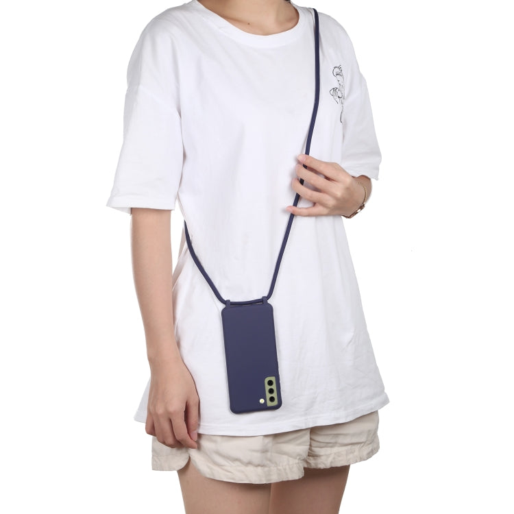 For Samsung Galaxy S21 FE Candy Colors TPU Protective Case with Lanyard(Dark Blue) by buy2fix
