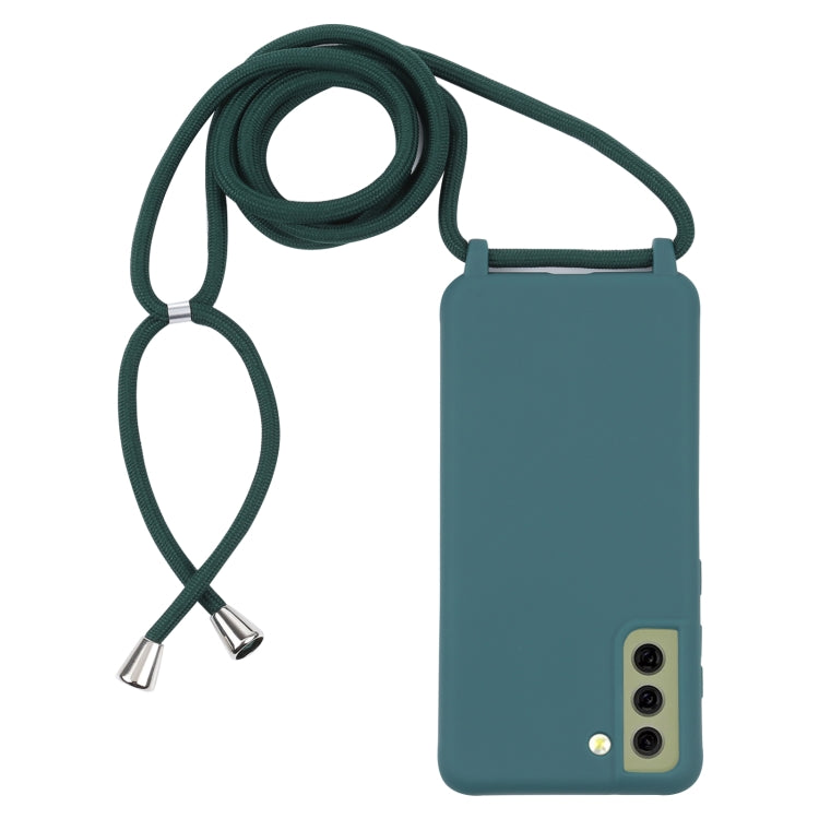 For Samsung Galaxy S21 FE Candy Colors TPU Protective Case with Lanyard(Dark Green) by buy2fix