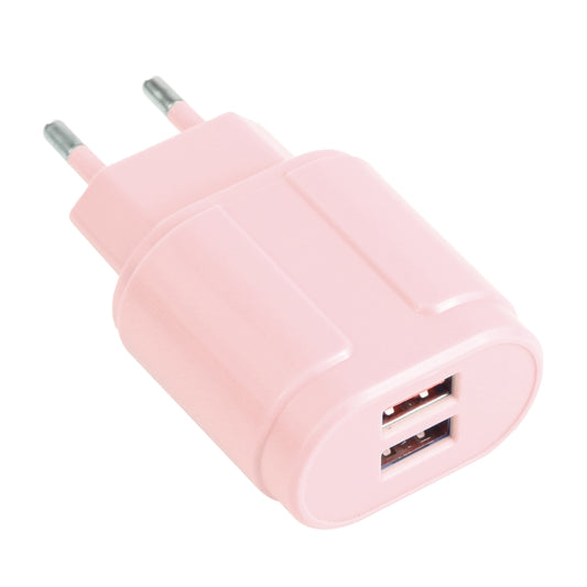 13-22 2.1A Dual USB Macarons Travel Charger, EU Plug(Pink) - USB Charger by buy2fix | Online Shopping UK | buy2fix