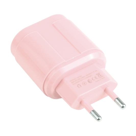 13-22 2.1A Dual USB Macarons Travel Charger, EU Plug(Pink) - USB Charger by buy2fix | Online Shopping UK | buy2fix