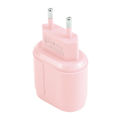 13-22 2.1A Dual USB Macarons Travel Charger, EU Plug(Pink) - USB Charger by buy2fix | Online Shopping UK | buy2fix