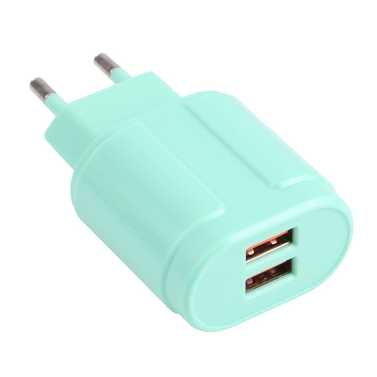 13-22 2.1A Dual USB Macarons Travel Charger, EU Plug(Green) - USB Charger by buy2fix | Online Shopping UK | buy2fix