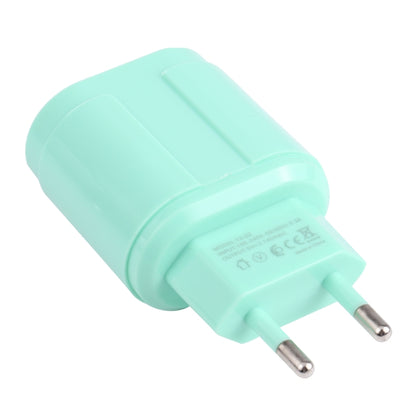 13-22 2.1A Dual USB Macarons Travel Charger, EU Plug(Green) - USB Charger by buy2fix | Online Shopping UK | buy2fix
