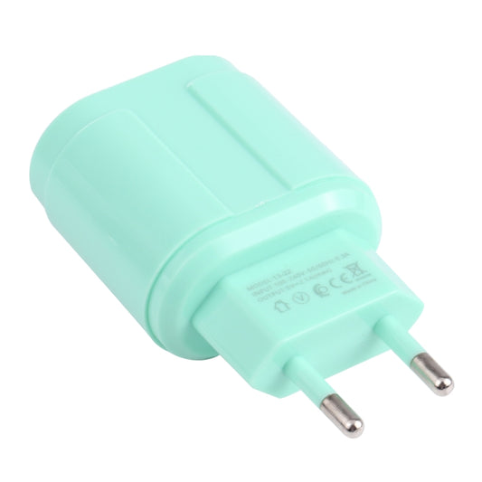 13-22 2.1A Dual USB Macarons Travel Charger, EU Plug(Green) - USB Charger by buy2fix | Online Shopping UK | buy2fix
