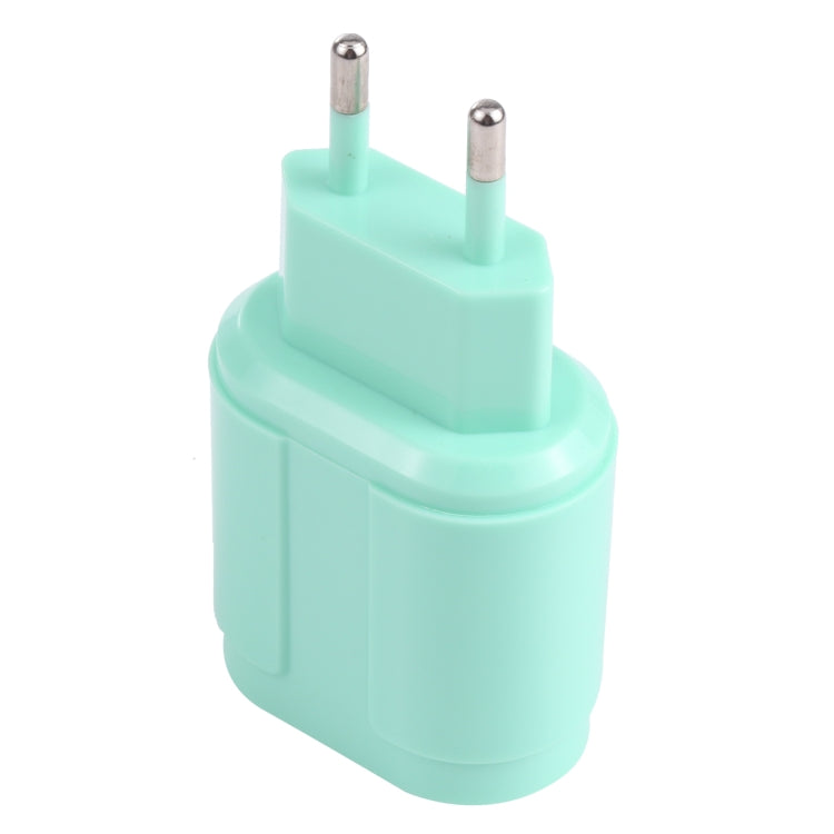 13-22 2.1A Dual USB Macarons Travel Charger, EU Plug(Green) - USB Charger by buy2fix | Online Shopping UK | buy2fix