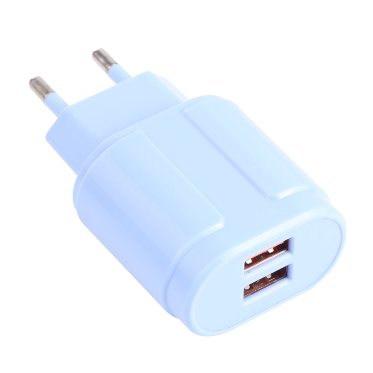 13-22 2.1A Dual USB Macarons Travel Charger, EU Plug(Blue) - USB Charger by buy2fix | Online Shopping UK | buy2fix