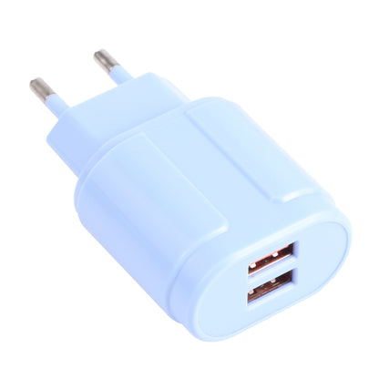 13-22 2.1A Dual USB Macarons Travel Charger, EU Plug(Blue) - USB Charger by buy2fix | Online Shopping UK | buy2fix