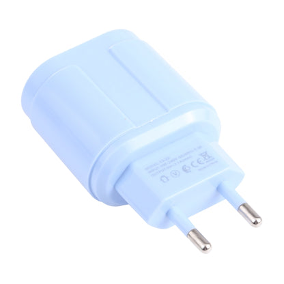 13-22 2.1A Dual USB Macarons Travel Charger, EU Plug(Blue) - USB Charger by buy2fix | Online Shopping UK | buy2fix