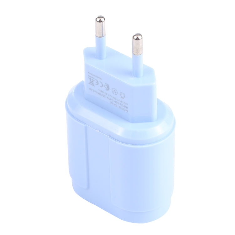13-22 2.1A Dual USB Macarons Travel Charger, EU Plug(Blue) - USB Charger by buy2fix | Online Shopping UK | buy2fix