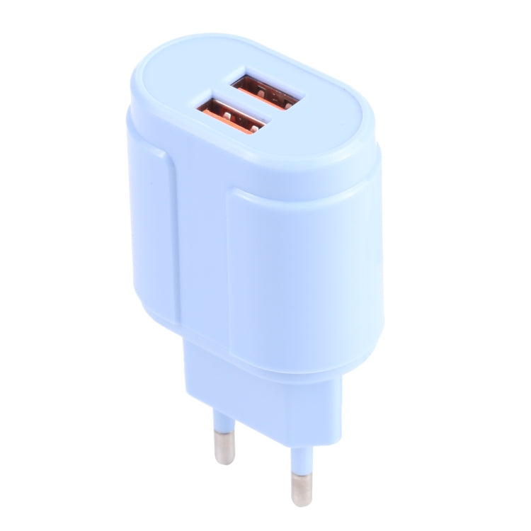 13-22 2.1A Dual USB Macarons Travel Charger, EU Plug(Blue) - USB Charger by buy2fix | Online Shopping UK | buy2fix
