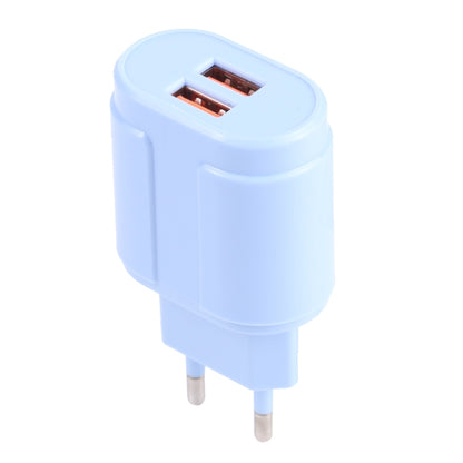 13-22 2.1A Dual USB Macarons Travel Charger, EU Plug(Blue) - USB Charger by buy2fix | Online Shopping UK | buy2fix