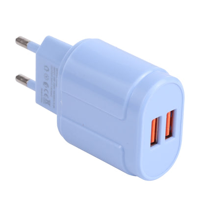 13-22 2.1A Dual USB Macarons Travel Charger, EU Plug(Blue) - USB Charger by buy2fix | Online Shopping UK | buy2fix