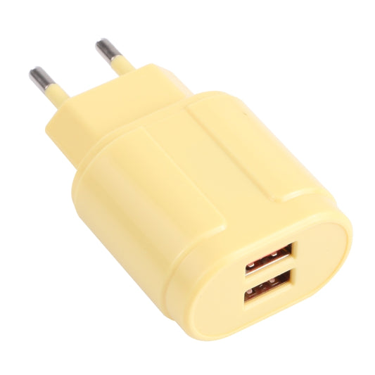 13-22 2.1A Dual USB Macarons Travel Charger, EU Plug(Yellow) - USB Charger by buy2fix | Online Shopping UK | buy2fix