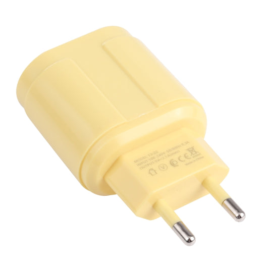 13-22 2.1A Dual USB Macarons Travel Charger, EU Plug(Yellow) - USB Charger by buy2fix | Online Shopping UK | buy2fix