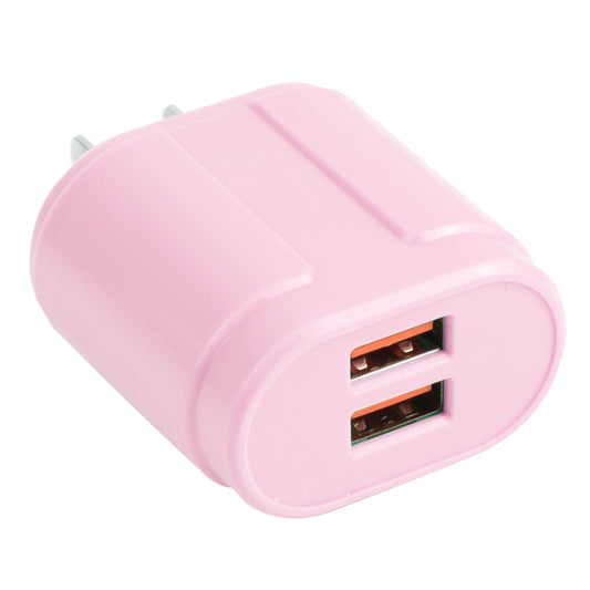 13-22 2.1A Dual USB Macarons Travel Charger, US Plug(Pink) - USB Charger by buy2fix | Online Shopping UK | buy2fix