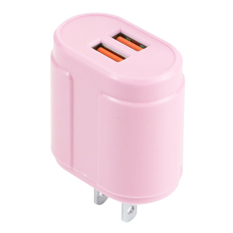 13-22 2.1A Dual USB Macarons Travel Charger, US Plug(Pink) - USB Charger by buy2fix | Online Shopping UK | buy2fix