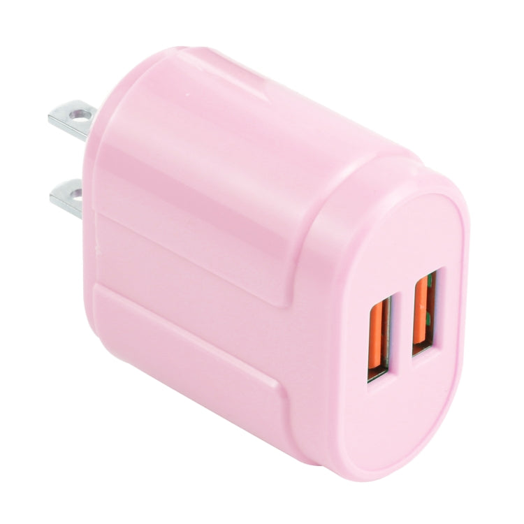 13-22 2.1A Dual USB Macarons Travel Charger, US Plug(Pink) - USB Charger by buy2fix | Online Shopping UK | buy2fix