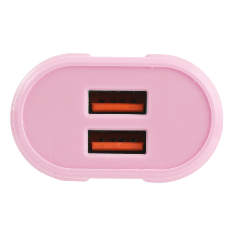 13-22 2.1A Dual USB Macarons Travel Charger, US Plug(Pink) - USB Charger by buy2fix | Online Shopping UK | buy2fix