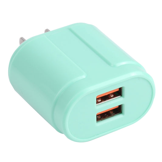 13-22 2.1A Dual USB Macarons Travel Charger, US Plug(Green) - USB Charger by buy2fix | Online Shopping UK | buy2fix