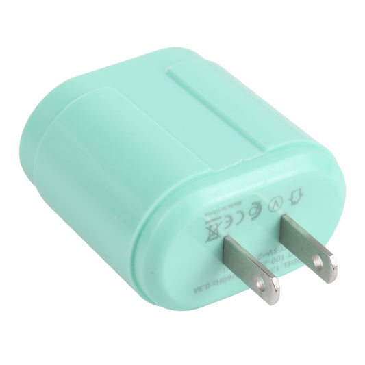 13-22 2.1A Dual USB Macarons Travel Charger, US Plug(Green) - USB Charger by buy2fix | Online Shopping UK | buy2fix