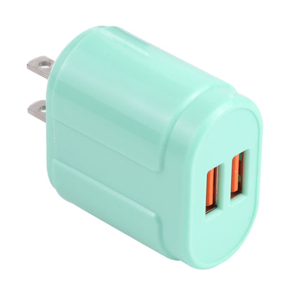 13-22 2.1A Dual USB Macarons Travel Charger, US Plug(Green) - USB Charger by buy2fix | Online Shopping UK | buy2fix
