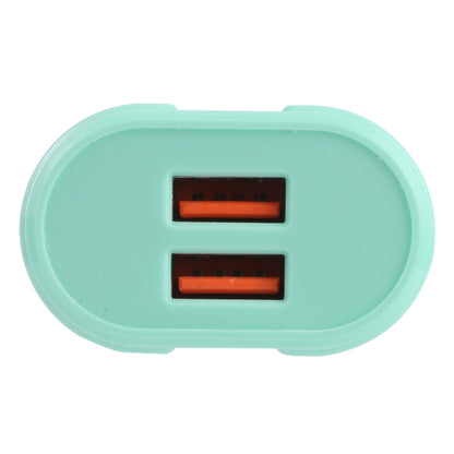 13-22 2.1A Dual USB Macarons Travel Charger, US Plug(Green) - USB Charger by buy2fix | Online Shopping UK | buy2fix