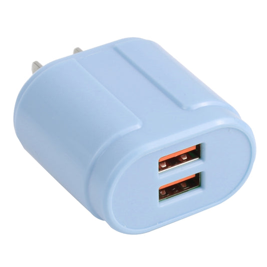 13-22 2.1A Dual USB Macarons Travel Charger, US Plug(Blue) - USB Charger by buy2fix | Online Shopping UK | buy2fix