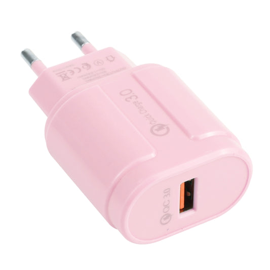 13-3 QC3.0 Single USB Interface Macarons Travel Charger, EU Plug(Pink) - USB Charger by buy2fix | Online Shopping UK | buy2fix