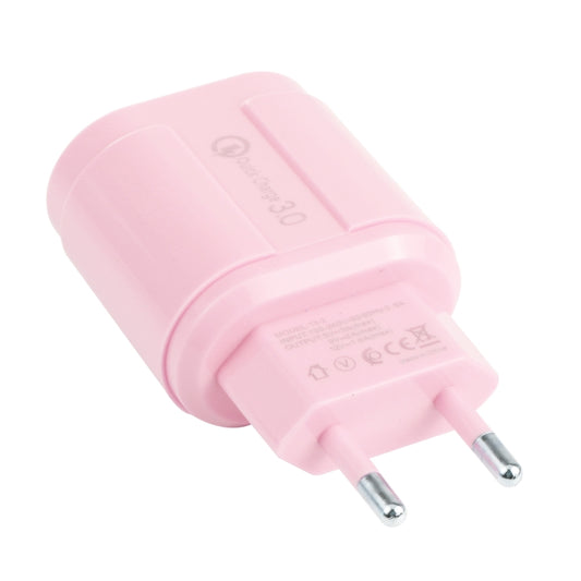 13-3 QC3.0 Single USB Interface Macarons Travel Charger, EU Plug(Pink) - USB Charger by buy2fix | Online Shopping UK | buy2fix
