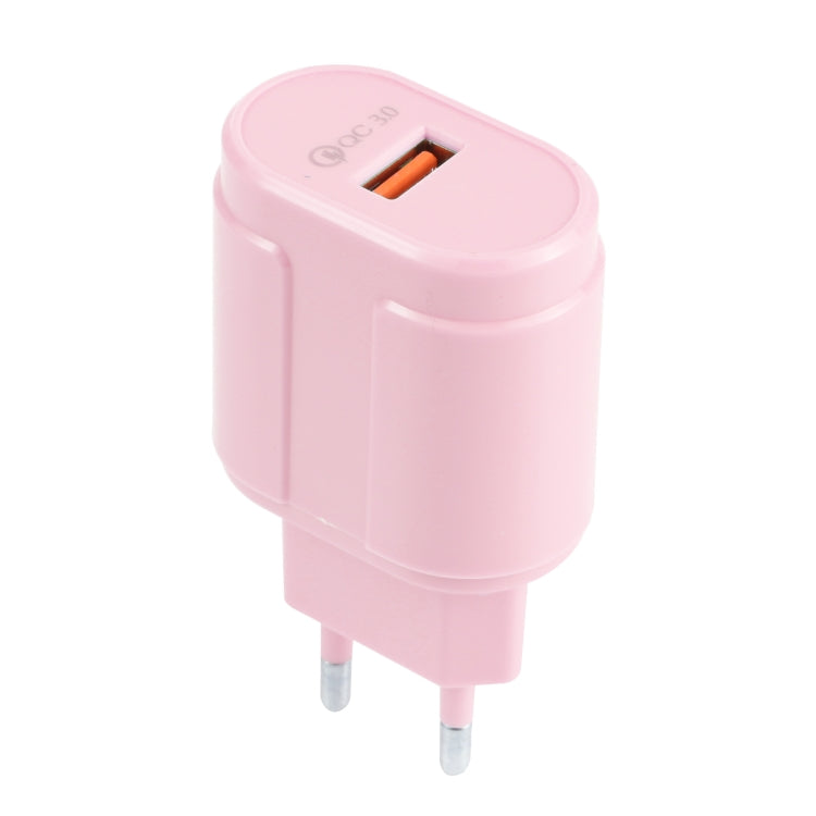 13-3 QC3.0 Single USB Interface Macarons Travel Charger, EU Plug(Pink) - USB Charger by buy2fix | Online Shopping UK | buy2fix