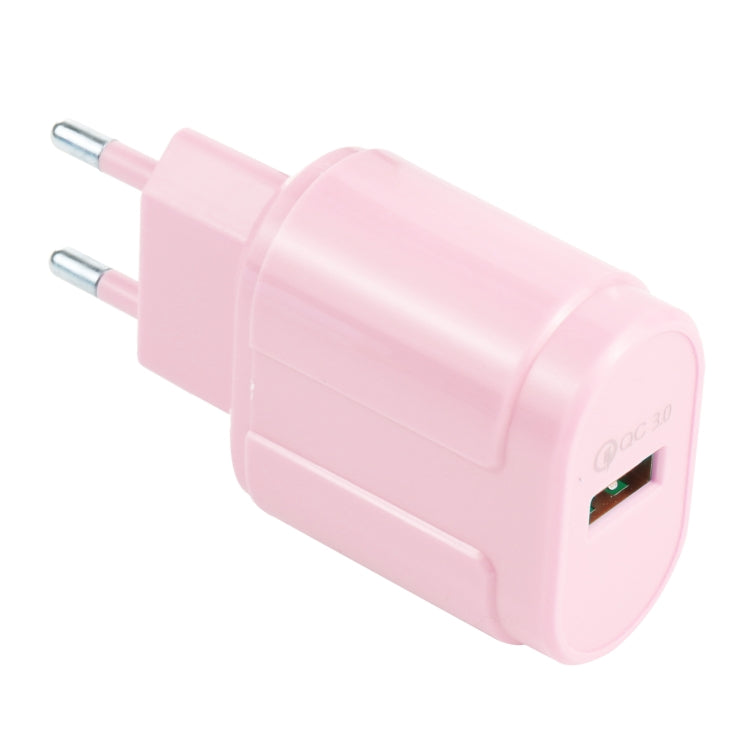 13-3 QC3.0 Single USB Interface Macarons Travel Charger, EU Plug(Pink) - USB Charger by buy2fix | Online Shopping UK | buy2fix