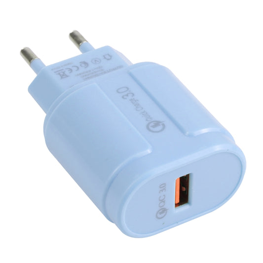 13-3 QC3.0 Single USB Interface Macarons Travel Charger, EU Plug(Blue) - USB Charger by buy2fix | Online Shopping UK | buy2fix