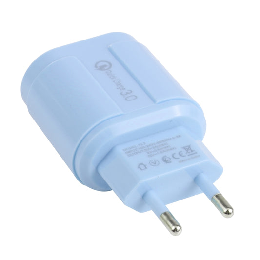 13-3 QC3.0 Single USB Interface Macarons Travel Charger, EU Plug(Blue) - USB Charger by buy2fix | Online Shopping UK | buy2fix