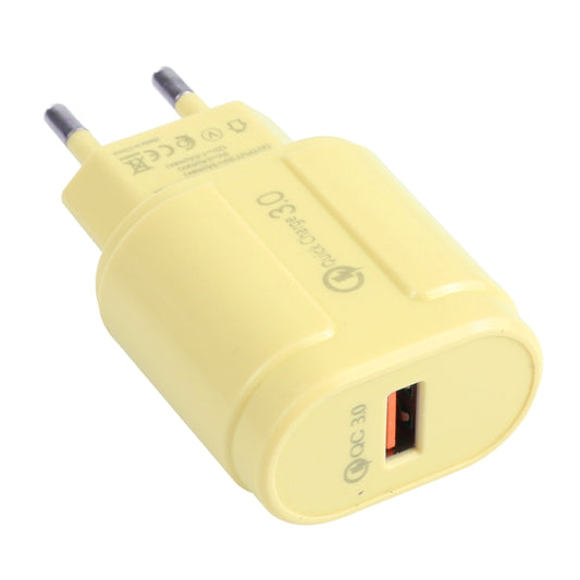 13-3 QC3.0 Single USB Interface Macarons Travel Charger, EU Plug(Yellow) - USB Charger by buy2fix | Online Shopping UK | buy2fix