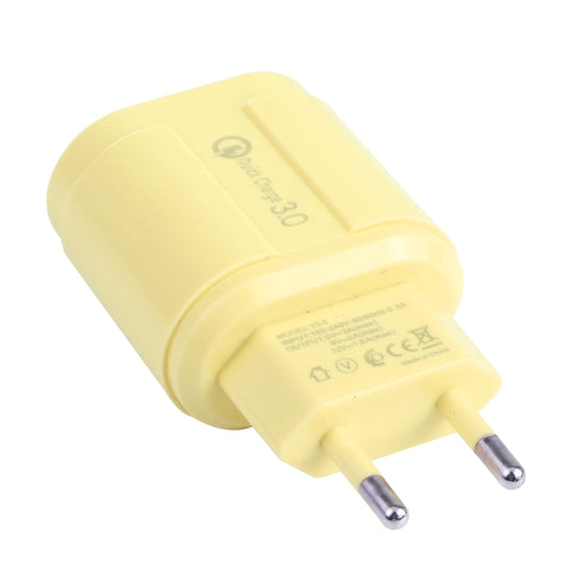 13-3 QC3.0 Single USB Interface Macarons Travel Charger, EU Plug(Yellow) - USB Charger by buy2fix | Online Shopping UK | buy2fix