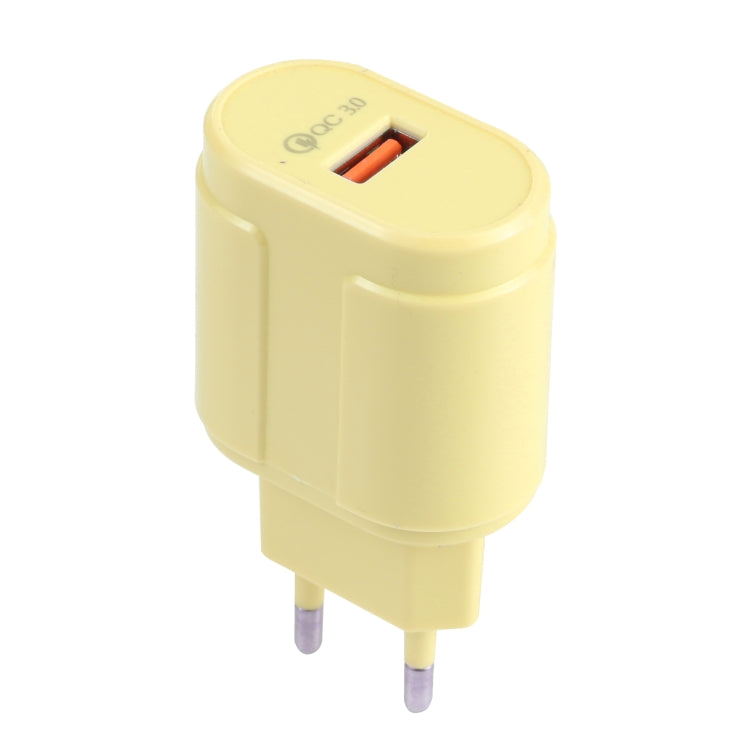 13-3 QC3.0 Single USB Interface Macarons Travel Charger, EU Plug(Yellow) - USB Charger by buy2fix | Online Shopping UK | buy2fix
