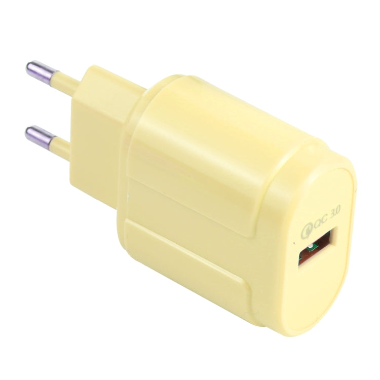 13-3 QC3.0 Single USB Interface Macarons Travel Charger, EU Plug(Yellow) - USB Charger by buy2fix | Online Shopping UK | buy2fix