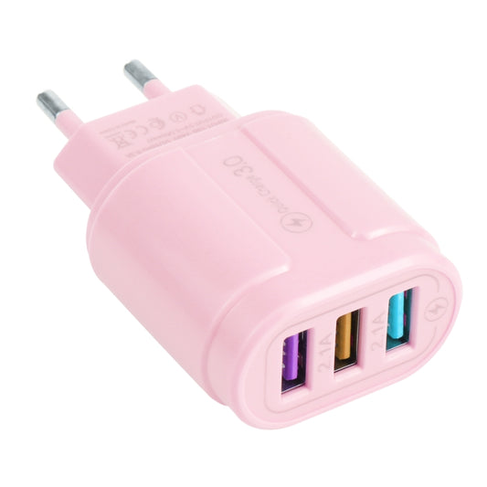 13-222 QC3.0 USB + 2.1A Dual USB Ports Macarons Travel Charger, EU Plug(Pink) - USB Charger by buy2fix | Online Shopping UK | buy2fix