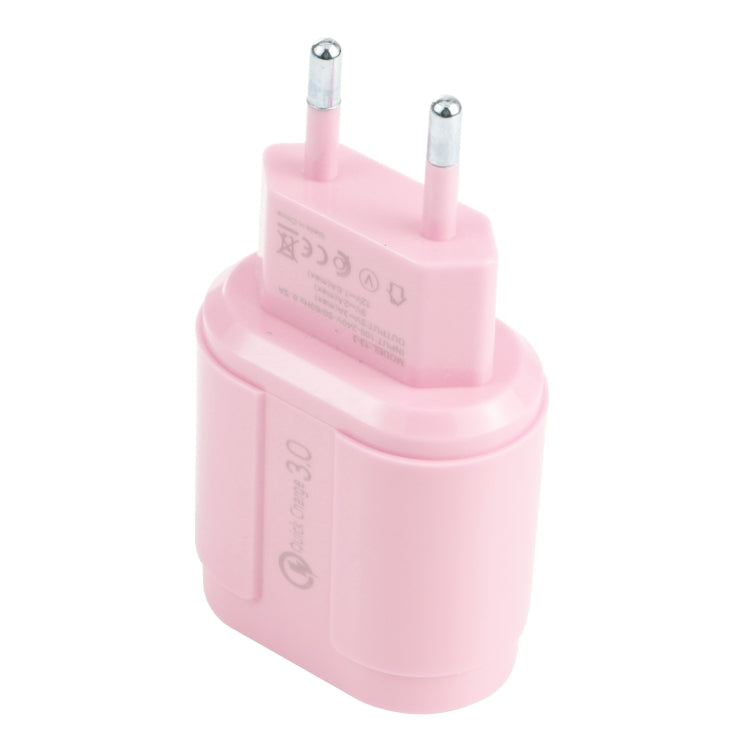 13-222 QC3.0 USB + 2.1A Dual USB Ports Macarons Travel Charger, EU Plug(Pink) - USB Charger by buy2fix | Online Shopping UK | buy2fix