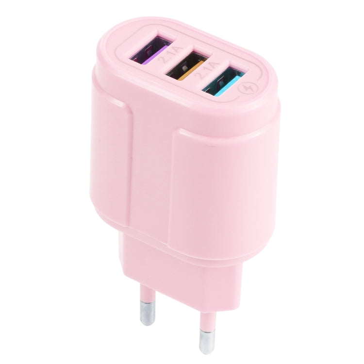 13-222 QC3.0 USB + 2.1A Dual USB Ports Macarons Travel Charger, EU Plug(Pink) - USB Charger by buy2fix | Online Shopping UK | buy2fix