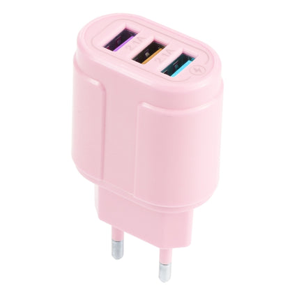 13-222 QC3.0 USB + 2.1A Dual USB Ports Macarons Travel Charger, EU Plug(Pink) - USB Charger by buy2fix | Online Shopping UK | buy2fix
