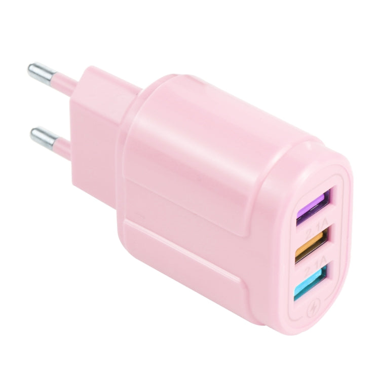 13-222 QC3.0 USB + 2.1A Dual USB Ports Macarons Travel Charger, EU Plug(Pink) - USB Charger by buy2fix | Online Shopping UK | buy2fix