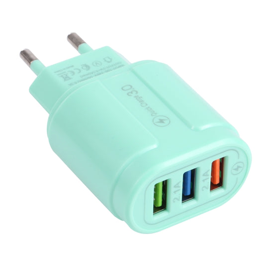 13-222 QC3.0 USB + 2.1A Dual USB Ports Macarons Travel Charger, EU Plug(Green) - USB Charger by buy2fix | Online Shopping UK | buy2fix