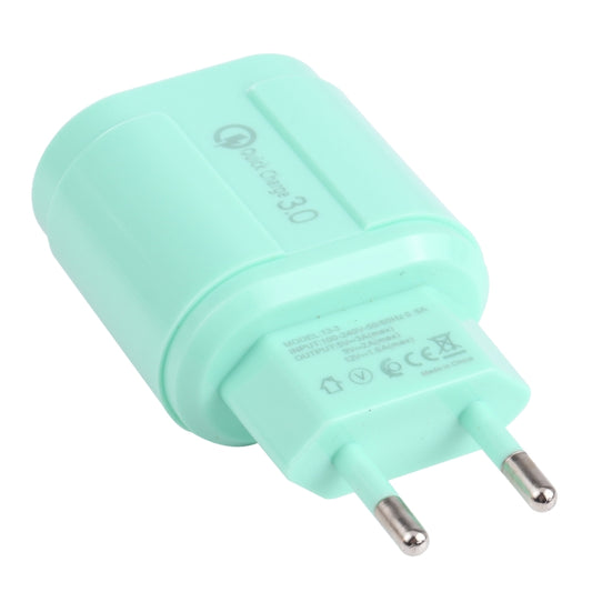 13-222 QC3.0 USB + 2.1A Dual USB Ports Macarons Travel Charger, EU Plug(Green) - USB Charger by buy2fix | Online Shopping UK | buy2fix