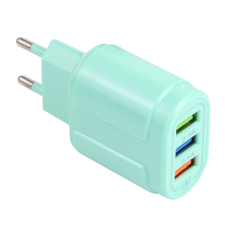 13-222 QC3.0 USB + 2.1A Dual USB Ports Macarons Travel Charger, EU Plug(Green) - USB Charger by buy2fix | Online Shopping UK | buy2fix