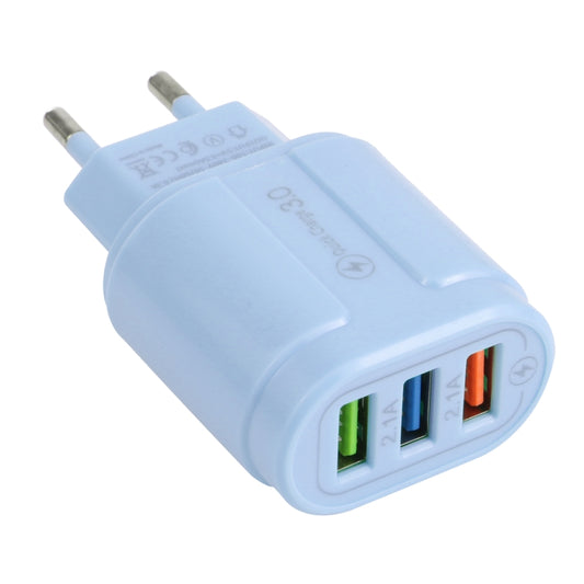 13-222 QC3.0 USB + 2.1A Dual USB Ports Macarons Travel Charger, EU Plug(Blue) - USB Charger by buy2fix | Online Shopping UK | buy2fix